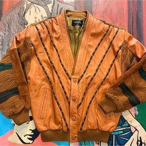 Vintage Saxony Leather Cardigan Sweater Jacket